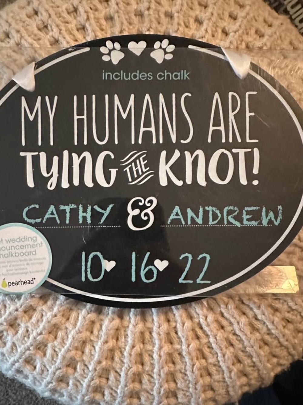 Pearhead Black Oval Pet Wedding Chalkboard Sign